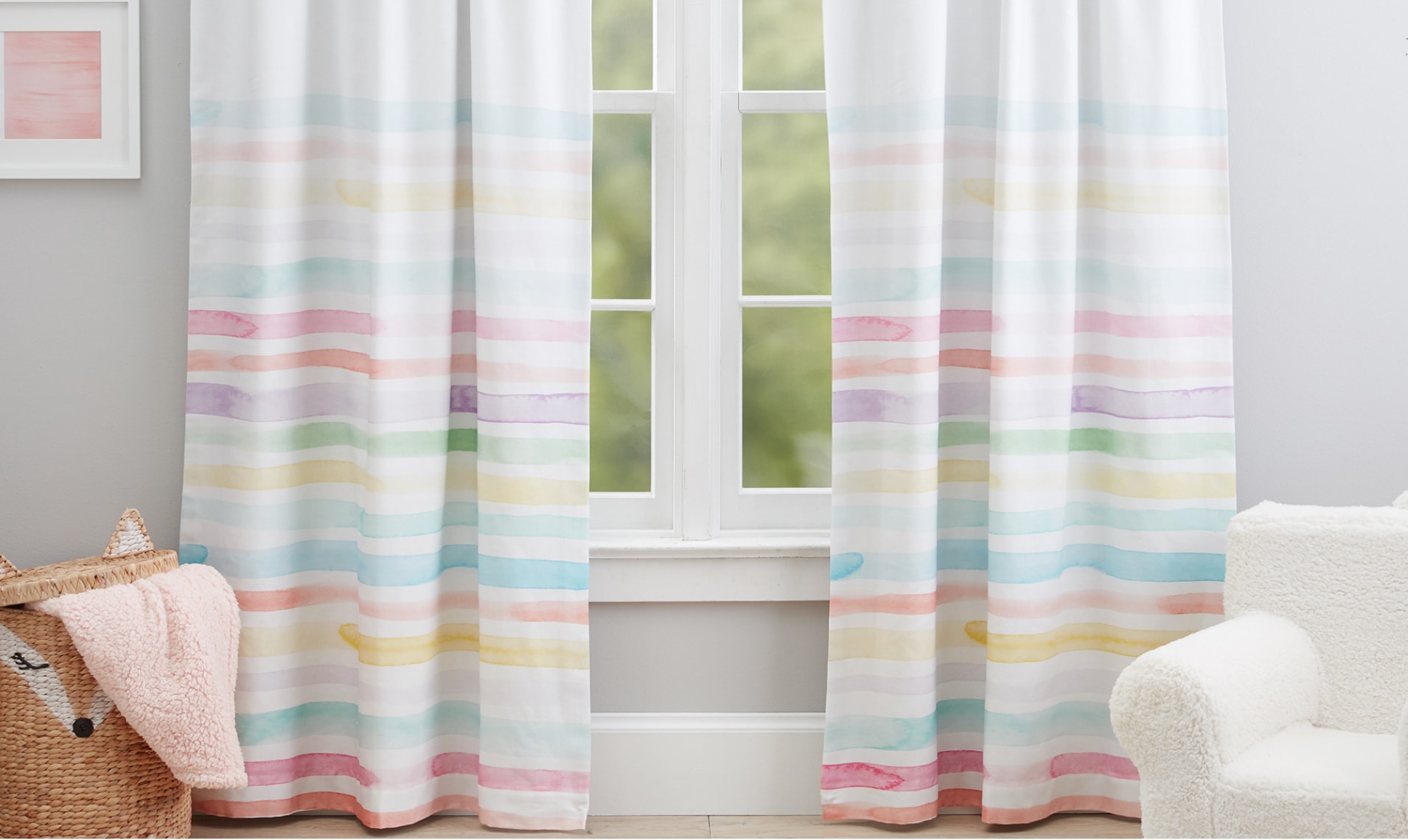 Kayla Rainbow Stripe Cotton Blackout Curtain Panel