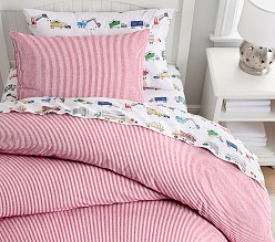 Yarn-Dyed Flannel Stripe Organic Duvet Cover & Shams